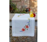 Vervaco Kit Punto Cruz Camino De Mesa Kit Completo Bordado Tela Impresa FLORES Y LAVANDA Decoracion Para Manualidades Principiantes Completo DIY Adultos Set Creativo Regalo ca. 40 x 100 cm Embroidery