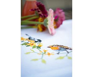 Vervaco Kit Punto Cruz Camino De Mesa Kit Completo Bordado Tela Impresa PÁJAROS CANTORES Decoracion Para Manualidades Principiantes Completo DIY Adultos Set Creativo Regalo ca. 40 x 100 cm Embroidery