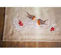 Vervaco Kit Punto Cruz Camino De Mesa Kit Completo Bordado Tela Impresa PETIRROJOS EN INVIERNO Decoracion Para Manualidades Principiantes Completo DIY Adultos Set Creativo Regalo ca. 40 x 100 cm