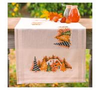 Vervaco Kit Punto Cruz Camino De Mesa Kit Completo Bordado Tela Impresa Pueblo de invierno Decoracion Para Manualidades Principiantes Completo DIY Adultos Set Creativo Regalo ca. 40 x 100 cm