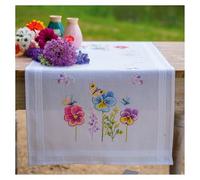 VERVACO Kit Punto Cruz Camino De Mesa Kit Completo Bordado Tela Impresa VIOLETAS Decoracion Para Manualidades Principiantes Completo DIY Adultos Set Creativo Regalo ca. 40 x 100 cm Embroidery