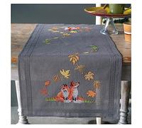 Vervaco Kit Punto Cruz Camino De Mesa Kit Completo Bordado Tela Impresa ZORROS EN OTOÑO Decoracion Para Manualidades Principiantes Completo DIY Adultos Set Creativo Regalo ca. 40 x 100 cm Embroidery