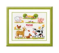 Vervaco Kit Punto De Cruz Bebe Nacimiento Regalos DIY Completo Animales DE LA Granja Creativo Manualidades Creatividad Adultos Decoracion Pared Bordar Kit Principiantes ca. 27 x 23 cm Cross Stitch