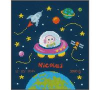 VERVACO Kit Punto De Cruz Bebe Nacimiento Regalos DIY Completo BEBÉ ASTRONAUTA Creativo Manualidades Creatividad Adultos Decoracion Pared Bordar Kit Principiantes ca. 23 x 26 cm Cross Stitch