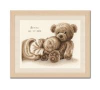 Vervaco Kit Punto De Cruz Bebe Nacimiento Regalos DIY Completo BEBÉ Y OSO Creativo Manualidades Creatividad Adultos Decoracion Pared Bordar Kit Principiantes ca. 28 x 22 cm Cross Stitch