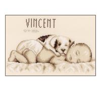 VERVACO Kit Punto De Cruz Bebe Nacimiento Regalos DIY Completo BEBÉ Y PERRO Creativo Manualidades Creatividad Adultos Decoracion Pared Bordar Kit Principiantes ca. 26 x 20 cm Cross Stitch