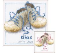 VERVACO Kit Punto De Cruz Bebe Nacimiento Regalos DIY Completo BLUE LACED SHOES Creativo Manualidades Creatividad Adultos Decoracion Pared Bordar Kit Principiantes ca. 19 x 19 cm Cross Stitch