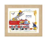 VERVACO Punto De Cruz Bebe Nacimiento Regalos DIY Completo Bomberos Creativo Manualidades Creatividad Adultos Decoracion Pared Bordar Kit Principiantes ca. 29 x 24 cm Cross Stitch, Cotton, Multicolor