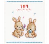 VERVACO Kit Punto De Cruz Bebe Nacimiento Regalos DIY Completo CONEJITOS CON HELADOCreativo Manualidades Creatividad Adultos Decoracion Pared Bordar Kit Principiantes ca. 19 x 21 cm Cross Stitch