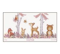 VERVACO Kit Punto De Cruz Bebe Nacimiento Regalos DIY Completo EN EL BOSQUE Creativo Manualidades Creatividad Adultos Decoracion Pared Bordar Kit Principiantes ca. 53 x 29 cm Cross Stitch