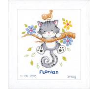 VERVACO Kit Punto De Cruz Bebe Nacimiento Regalos DIY Completo Gatito Jugando Creativo Manualidades Creatividad Adultos Decoracion Pared Bordar Kit Principiantes ca. 20 x 22 cm Cross Stitch