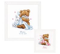 VERVACO Kit Punto De Cruz Bebe Nacimiento Regalos DIY Completo Oso con Manta Creativo Manualidades Creatividad Adultos Decoracion Pared Bordar Kit Principiantes ca. 20 x 22 cm Cross Stitch