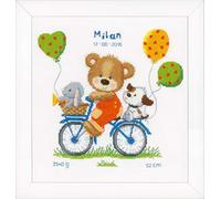 VERVACO Kit Punto De Cruz Bebe Nacimiento Regalos DIY Completo Oso EN Bicicleta Creativo Manualidades Creatividad Adultos Decoracion Pared Bordar Kit Principiantes ca. 27 x 29 cm Cross Stitch