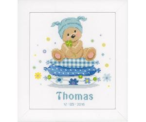 VERVACO Kit Punto De Cruz Bebe Nacimiento Regalos DIY Completo Oso EN LA Almohada Creativo Manualidades Creatividad Adultos Decoracion Pared Bordar Kit Principiantes ca. 22 x 24 cm Cross Stitch