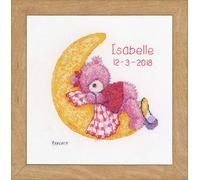 VERVACO Kit Punto De Cruz Bebe Nacimiento Regalos DIY Completo Popcorn Mirando A LA Luna Creativo Manualidades Creatividad Adultos Decoracion Pared Bordar Kit Principiantes ca. 16 x 18 cm