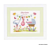 VERVACO Kit Punto De Cruz Bebe Nacimiento Regalos DIY Completo UNA CIGÜEÑA Creativo Manualidades Creatividad Adultos Decoracion Pared Bordar Kit Principiantes ca. 28 x 23 cm Cross Stitch