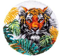 VERVACO Kit Tapis modelé au Point noué Tigre aux feuilles, Algodón Acrílica, Colores Variados, ca. 67 x 67 cm / 26,8" x 26,8"