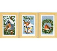 Vervaco Kits De Punto De Cruz Contado Cuadros Decoracion DIY Creativo Kit juego de 3 PETIRROJOS EN INVIERNO Manualidades Arte De Pared Bordar Kit Principiantes Regalo ca. 8 x 12 cm Cross Stitch