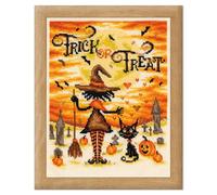 Vervaco Kits De Punto De Cruz Contado Cuadros Decoracion DIY Creativo Kit TRICK OR TREAT HALLOWEEN Manualidades Arte De Pared Bordar Kit Principiantes Regalo ca. 15 x 18 cm Cross Stitch