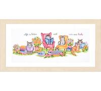 Vervaco Kits De Punto De Cruz Contado Cuadros Decoracion DIY Creativo KitGATITOS Y LIBROS Manualidades Arte De Pared Bordar Kit Principiantes Regalo52 x 19 cm Cross Stitch Embroidery