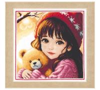 VERVACO Kits De Punto De Cruz Contado Cuadros Decoracion DIY Creativo KitNiña con oso Manualidades Arte De Pared Bordar Kit Principiantes Regaloca. 21 x 21 cm Cross Stitch Embroidery