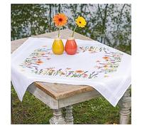 Vervaco Mantel para Bordar Punto De Cruz Completo Bordado Tela Impresa Lavanda Y Flores del Campo Decoracion para Manualidades DIY Adultos Set Ocio Creativo Regalo ca. 80 x 80 cm Cross Stitch