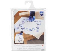 Vervaco Mantel Para Bordar Punto De Cruz Completo Bordado Tela Impresa MARIPOSAS AZULES Decoracion Para Manualidades DIY Adultos Set Ocio Creativo Regalo ca. 80 x 80 cm Cross Stitch Embroidery