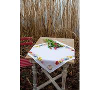 Vervaco Mantel Para Kit Bordado Punto De Cruz Contado Bordado FLORES COLORIDAS Decoracion Para Manualidades DIY Adultos Set Ocio Creativo Regalo ca. 80 x 80 cm Cross Stitch Embroidery