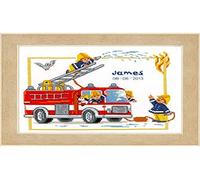 VERVACO Punto De Cruz Bebe Nacimiento Regalos DIY Completo Bomberos Creativo Manualidades Creatividad Adultos Decoracion Pared Bordar Kit Principiantes ca. 29 x 24 cm Cross Stitch, Cotton, Multicolor