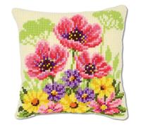 Vervaco Punto De Cruz Kit Cojin Decorativo Amapolas Manualidades Adultos Decoracion Bordar Kit Principiantes Completo DIY Bordado Creativo Regalo ca. 40x40 cm Cross Stitch Embroidery