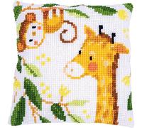 Vervaco Punto De Cruz Kit Cojin Decorativo ANIMALES DE LA JUNGLA Manualidades Adultos Decoracion Bordar Kit Principiantes Completo DIY Bordado Creativo Regalo ca. 40x40 cm Cross Stitch Embroidery