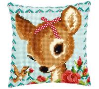 Vervaco Punto De Cruz Kit Cojin Decorativo Bambi con Lazo Manualidades Adultos Decoracion Bordar Kit Principiantes Completo DIY Bordado Creativo Regalo ca. 40x40 cm Cross Stitch Embroidery