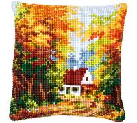Vervaco Punto De Cruz Kit Cojin Decorativo CASA EN EL BOSQUE Manualidades Adultos Decoracion Bordar Kit Principiantes Completo DIY Bordado Creativo Regalo ca. 40x40 cm Cross Stitch Embroidery