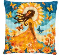 VERVACO Punto De Cruz Kit Cojin Decorativo CHICA CON EL SOL Manualidades Adultos Decoracion Bordar Kit Principiantes Completo DIY Bordado Creativo Regalo ca. 40 x 40 cm Cross Stitch Embroidery