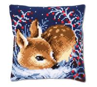 Vervaco Punto De Cruz Kit Cojin Decorativo Ciervo BEBÉ DURMIENDO Manualidades Adultos Decoracion Bordar Kit Principiantes Completo DIY Bordado Creativo Regalo ca. 40x40 cm Cross Stitch Embroidery