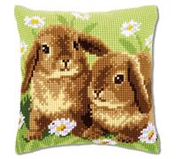 Vervaco Punto De Cruz Kit Cojin Decorativo Conejos Manualidades Adultos Decoracion Bordar Kit Principiantes Completo DIY Bordado Creativo Regalo ca. 40x40 cm Cross Stitch Embroidery