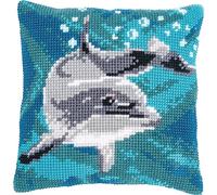 VERVACO Punto De Cruz Kit Cojin Decorativo DELFÍN Manualidades Adultos Decoracion Bordar Kit Principiantes Completo DIY Bordado Creativo Regalo ca. 40x40 cm Cross Stitch Embroidery