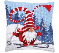 VERVACO Punto De Cruz Kit Cojin Decorativo DUENDE DE NAVIDAD EN ESQUÍ Manualidades Adultos Decoracion Bordar Kit Principiantes Completo DIY Bordado Creativo Regalo ca. 40x40 cm Cross Stitch