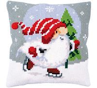 Vervaco Punto De Cruz Kit Cojin Decorativo DUENDE DE NAVIDAD Manualidades Adultos Decoracion Bordar Kit Principiantes Completo DIY Bordado Creativo Regalo ca. 40x40 cm Cross Stitch Embroidery