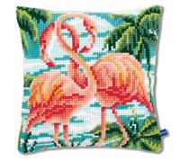 Vervaco Punto De Cruz Kit Cojin Decorativo FLAMENCOS ROSADOS Manualidades Adultos Decoracion Bordar Kit Principiantes Completo DIY Bordado Creativo Regalo ca. 40x40 cm Cross Stitch Embroidery