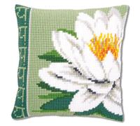 Vervaco Punto De Cruz Kit Cojin Decorativo Flor DE Loto Blanca Manualidades Adultos Decoracion Bordar Kit Principiantes Completo DIY Bordado Creativo Regalo ca. 40x40 cm Cross Stitch Embroidery