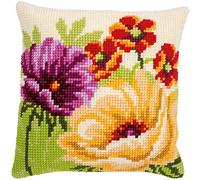 VERVACO Punto De Cruz Kit Cojin Decorativo FLORES DE VERANO Manualidades Adultos Decoracion Bordar Kit Principiantes Completo DIY Bordado Creativo Regalo ca. 40x40 cm Cross Stitch Embroidery