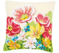 VERVACO Punto De Cruz Kit Cojin Decorativo FLORES DE VERANO Manualidades Adultos Decoracion Bordar Kit Principiantes Completo DIY Bordado Creativo Regalo ca. 40x40 cm Cross Stitch Embroidery