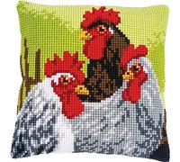 Vervaco Punto De Cruz Kit Cojin Decorativo GALLO Y GALLINAS Manualidades Adultos Decoracion Bordar Kit Principiantes Completo DIY Bordado Creativo Regalo ca. 40x40 cm Cross Stitch Embroidery