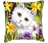 Vervaco Punto De Cruz Kit Cojin Decorativo GATO BLANCO Manualidades Adultos Decoracion Bordar Kit Principiantes Completo DIY Bordado Creativo Regalo ca. 40x40 cm Cross Stitch Embroidery
