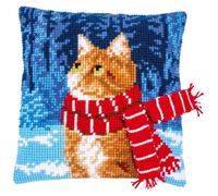 Vervaco Punto De Cruz Kit Cojin Decorativo GATO CON BUFANDA Manualidades Adultos Decoracion Bordar Kit Principiantes Completo DIY Bordado Creativo Regalo ca. 40x40 cm Cross Stitch Embroidery