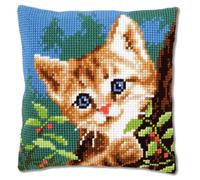 Vervaco Punto De Cruz Kit Cojin Decorativo GATO EN EL ÁRBOL Manualidades Adultos Decoracion Bordar Kit Principiantes Completo DIY Bordado Creativo Regalo ca. 40x40 cm Cross Stitch Embroidery