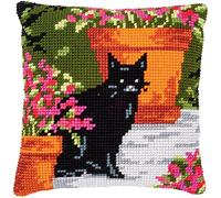 Vervaco Punto De Cruz Kit Cojin Decorativo GATO ENTRE FLORES Manualidades Adultos Decoracion Bordar Kit Principiantes Completo DIY Bordado Creativo Regalo ca. 40x40 cm Cross Stitch Embroidery
