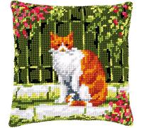 Vervaco Punto De Cruz Kit Cojin Decorativo GATO ENTRE FLORES Manualidades Adultos Decoracion Bordar Kit Principiantes Completo DIY Bordado Creativo Regalo ca. 40x40 cm Cross Stitch Embroidery
