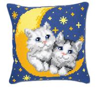 Vervaco Punto De Cruz Kit Cojin Decorativo GATOS EN LA LUNA Bordar Kit Principiantes Completo DIY Bordado Creativo Regalo ca. 40x40 cm